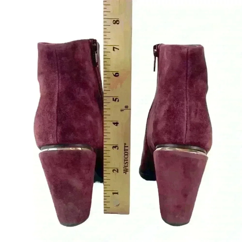 Aldo Burgundy Suede Ankle Boots Metallic Gold Chunky Heels  US 6.5 Date Night - Picture 15 of 16